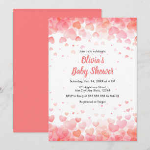 Rosa und rotes kleines Herz Baby-Party  Einladung