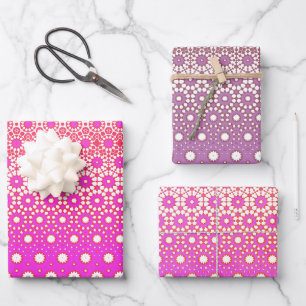 Rosa und rotes Mosaik Geschenkpapier Set