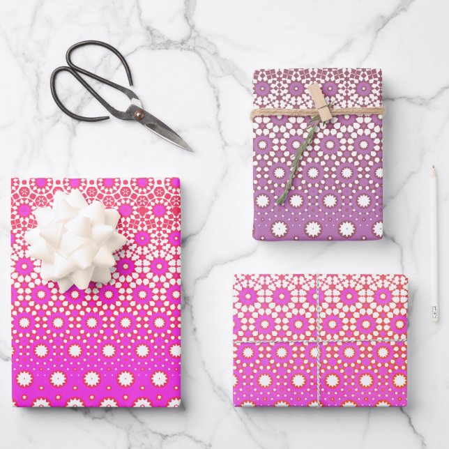Rosa und rotes Mosaik Geschenkpapier Set (Vorderseite)