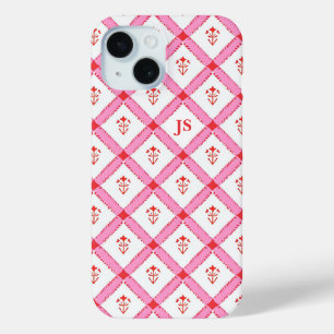 Rosa und rotes Muster mit Initialen für Mädchen Case-Mate iPhone Hülle