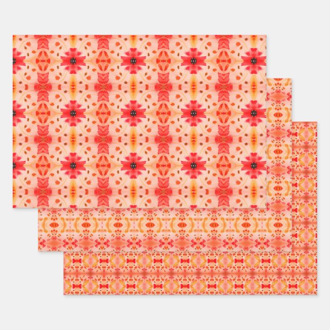 Rosa und Rotes Orange Geschenkpapier Set (Set)