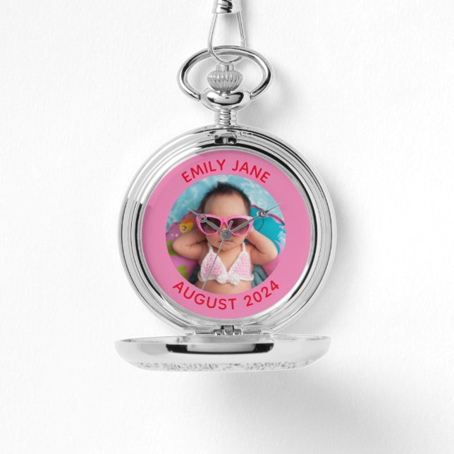 Rosa und rotes Personalisiertes Foto Armbanduhr (Vorderseite)