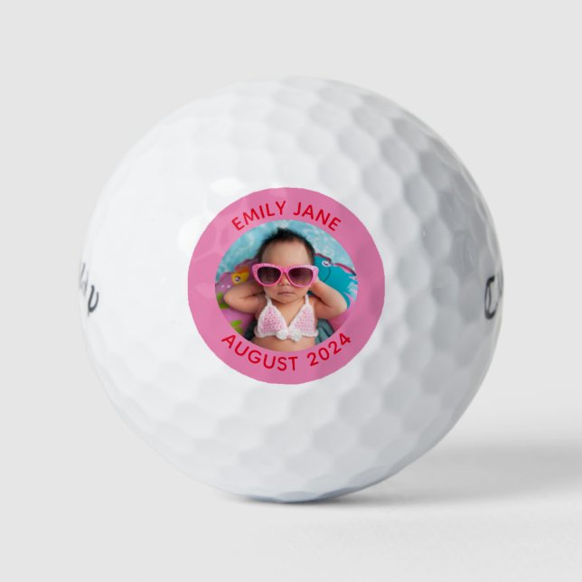 Rosa und rotes Personalisiertes Foto Golfball (Vorderseite)