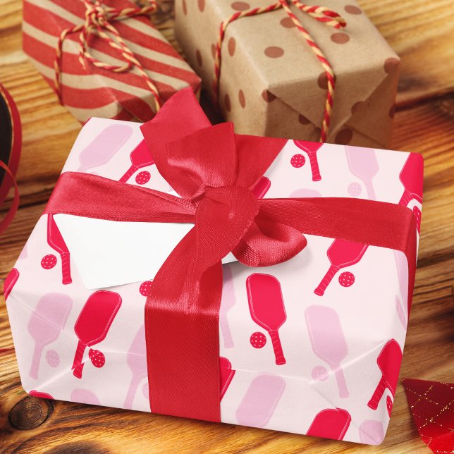 Rosa und rotes Pickleball-Muster Geschenkpapier (Von Creator hochgeladen)
