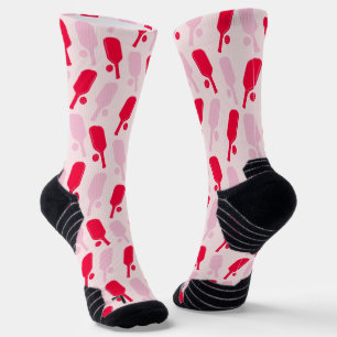 Rosa und rotes Pickleball-Muster Socken