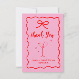 Rosa und rotes Retro-Brautparty Dankeskarte