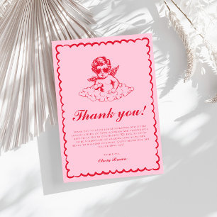Rosa und rotes Retro-Cherub-Baby-Shower Dankeskarte