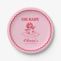 Rosa und rotes Retro-Cherub-Baby-Shower