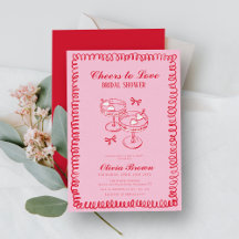 Rosa und rotes Retrohandgezeichnetes Brautparty