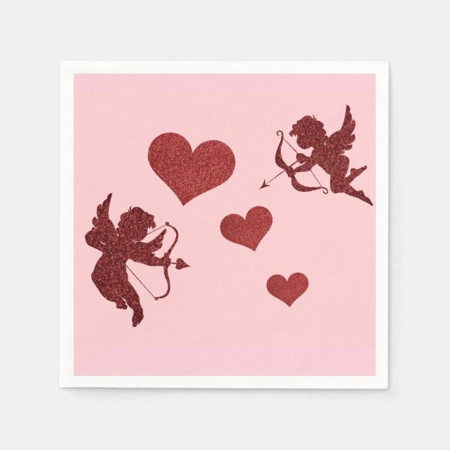 Rosa und rotes Valentinpapier Napkins Serviette (Vorderseite)