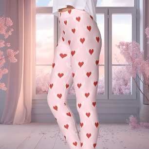 Rosa und rotes Valentinstag-Muster mit geflügeltem Leggings