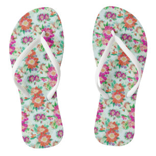 Rosa und rotes vintage Blumenmuster Flip Flops