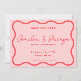 Rosa und rotes Wavy Retro Save The Date