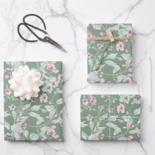 Rosa und rötliche Blütenmuster Geschenkpapier Set