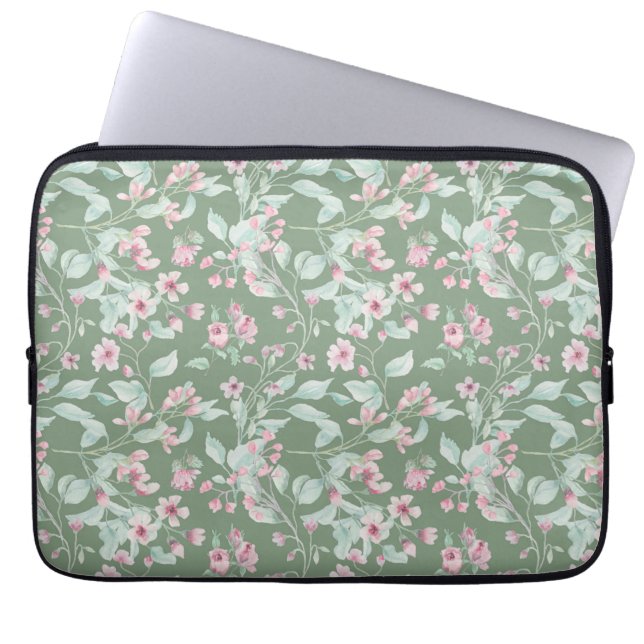 Rosa und rötliche Blütenmuster Laptopschutzhülle (Vorderseite)