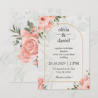 Rosa und Salbeigrün Elegante Florale Hochzeitsboge RSVP Karte