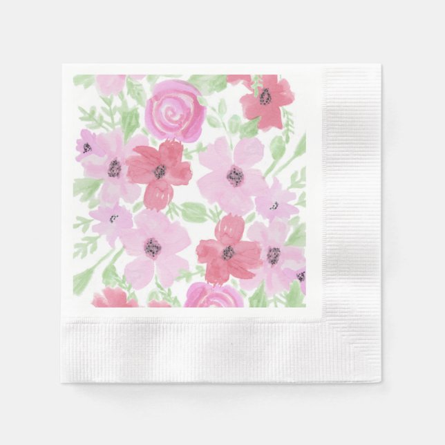 Rosa und salzgrünes Wasser Farbe Blüte Serviette (Vorderseite)