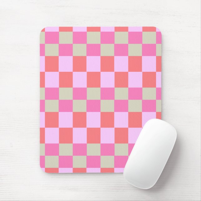 Rosa und sandbeiger Retro-Schachbrettmuster Mousepad (Mit Mouse)