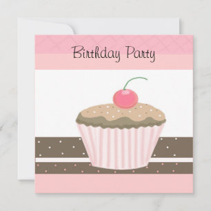 Rosa und Schokolade Cupcake zum Geburtstag Einladu Einladung