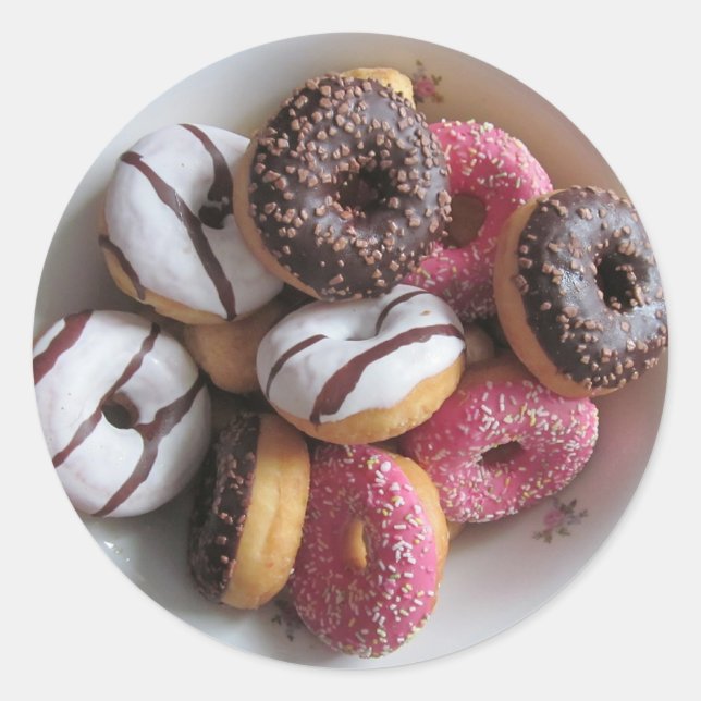 Rosa und Schokolade Donuts Feinschmecker Dessert S Runder Aufkleber (Vorderseite)