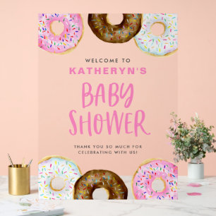 Rosa und Schokolade Donuts Kinderdusche Empfang Acrylschild