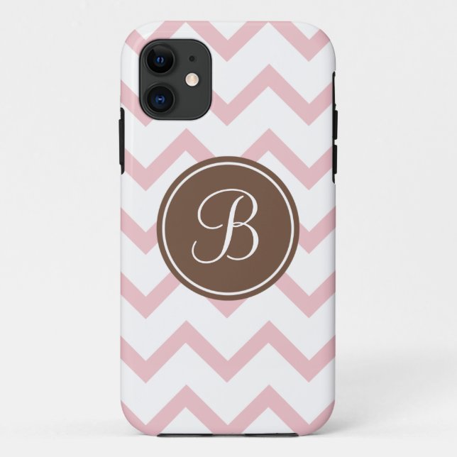 Rosa und schokoladenbraunes Monogramm Case-Mate iPhone Hülle (Rückseite)