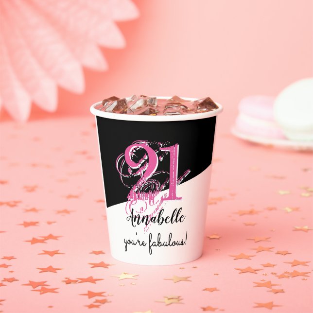Rosa und Schwarz 21. Geburtstag Pappbecher (Insitu)