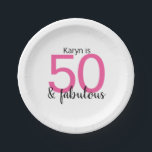 Rosa und Schwarz 50 und fabelhafte Frauen zum Gebu Pappteller<br><div class="desc">Ein großes Party,  um 50 Jahre zu feiern und mit diesen lustigen und farbenfrohen rosa und schwarz 50 & fabelhaften Tellern aus Papier auszugehen. Du gehst Mädchen!</div>
