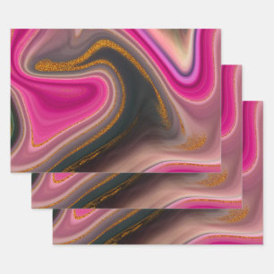 Rosa und Schwarz Abstrakt mit Gold-Wirbel Geschenkpapier Set