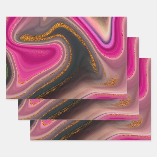 Rosa und Schwarz Abstrakt mit Gold-Wirbel Geschenkpapier Set (Set)