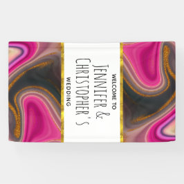 Rosa und Schwarz Abstrakt mit Gold Wirbel Hochzeit Banner