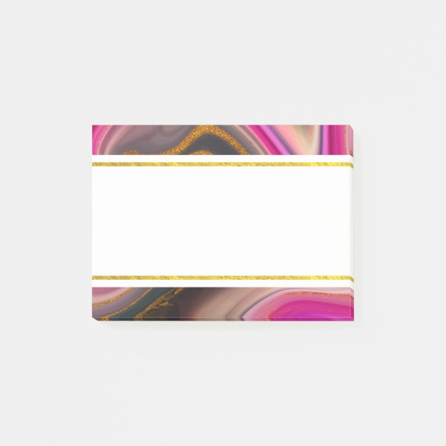 Rosa und Schwarz Abstrakt mit Gold-Wirbel Post-it Klebezettel (Vorderseite)
