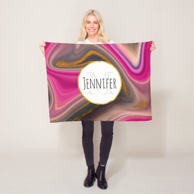 Rosa und schwarz Abstrakt mit Monogramm für die Go Fleecedecke (Beispiel)