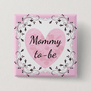 Rosa und Schwarz „Bald‑Mama“ Babyshower‑Button Button