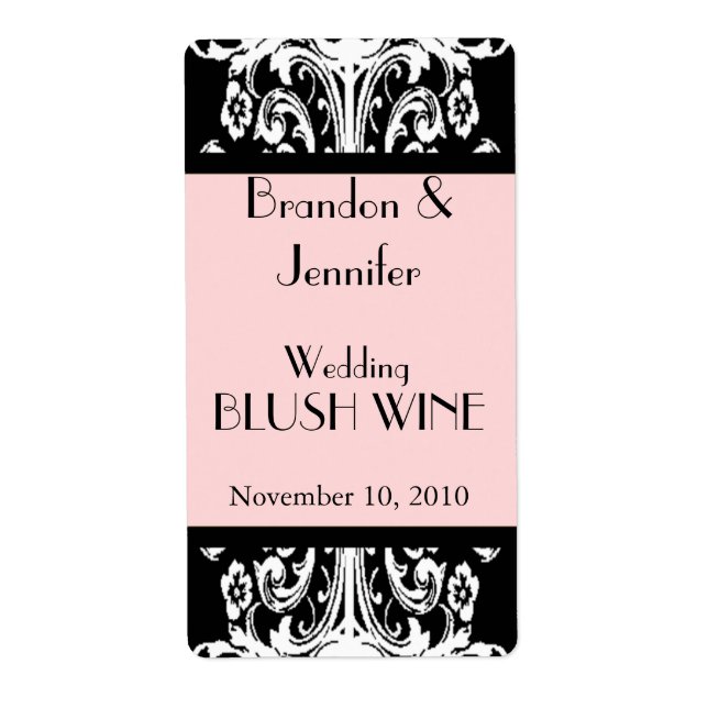 Rosa und schwarz-barocke Hochzeit Mini Weinmarken (Vorne)