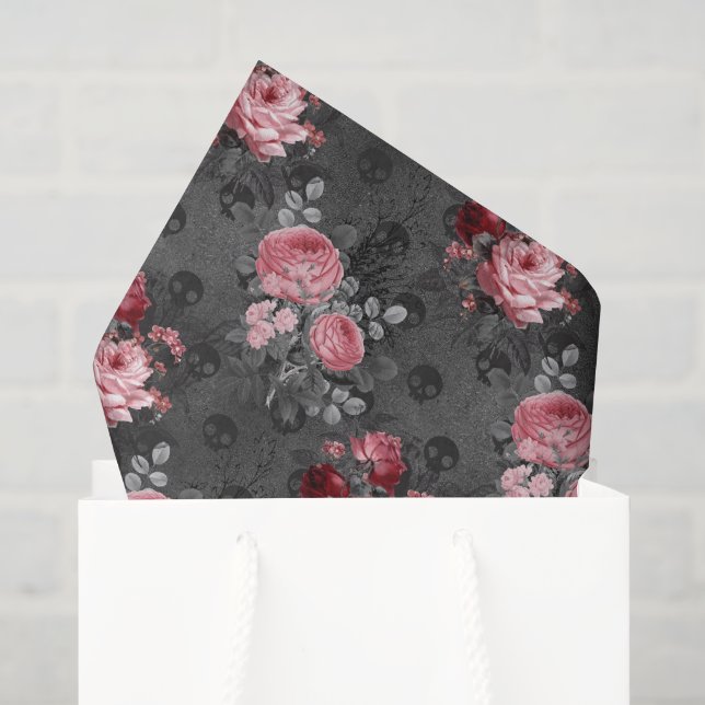 Rosa und Schwarz-Blütengotik Seidenpapier (Geschenktüte)