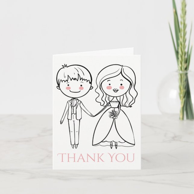 Rosa und schwarz Danke, dass Sie Braut & Groom Hoc Dankeskarte (Vorderseite)