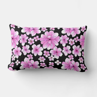 Rosa und schwarz-florales Lumbalkissen Lendenkissen