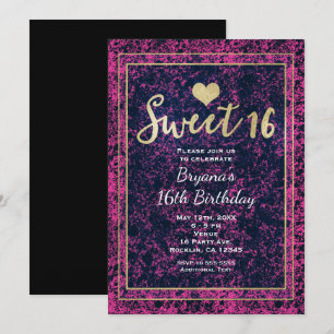 Rosa und Schwarz Gold Sweet 16 Moderne Party Einla Einladung