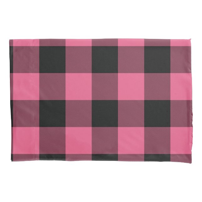 Rosa und schwarz karierte Quadrate Buffalo Kariert Kissenbezug (Vorderseite)