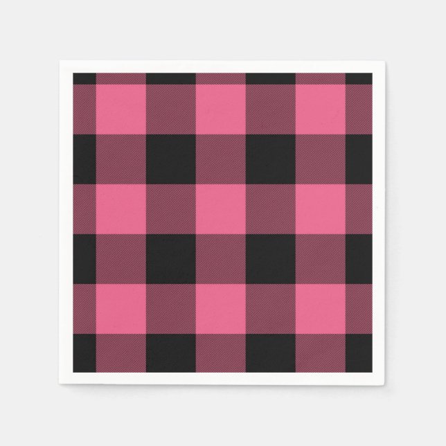Rosa und schwarz karierte Quadrate Buffalo Kariert Serviette (Vorderseite)