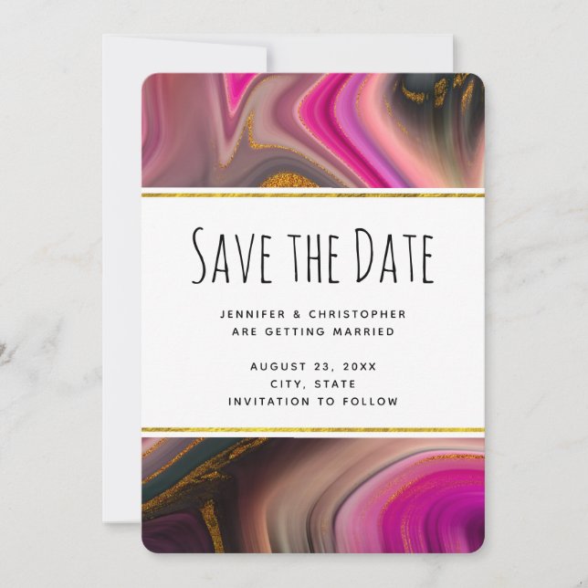 Rosa und Schwarz mit goldenen Wirbel Abstrakte Hoc Save The Date (Vorderseite)