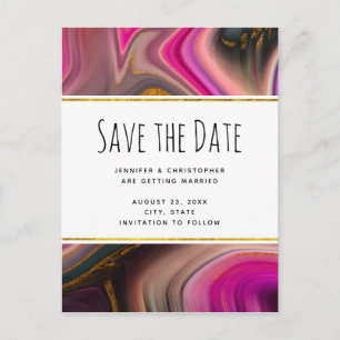 Rosa und Schwarz mit goldenen Wirbel Save the Date Einladungspostkarte