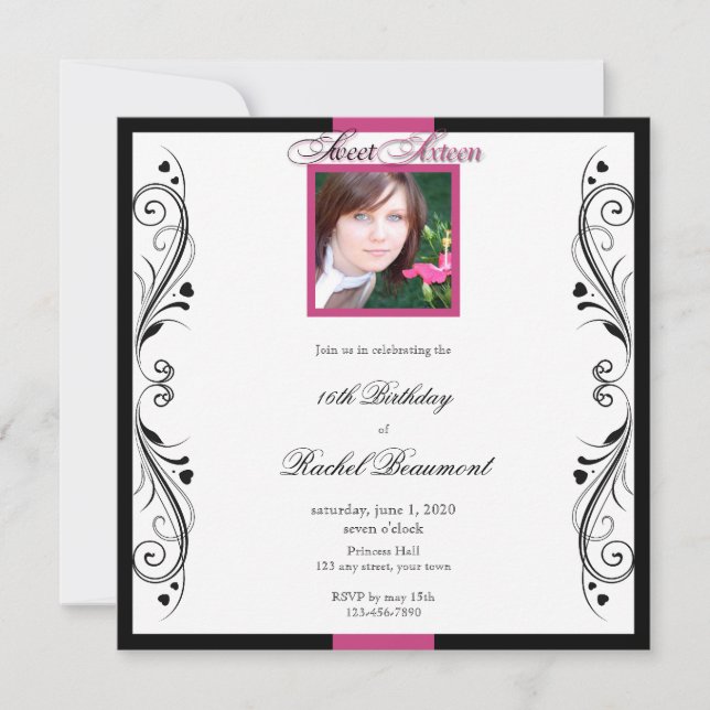 Rosa und Schwarz Moderne Party Einladung (Vorderseite)