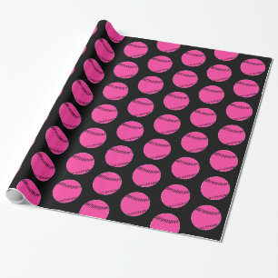 Rosa-und Schwarz-niedliches Mädchen Fastpitch Geschenkpapier