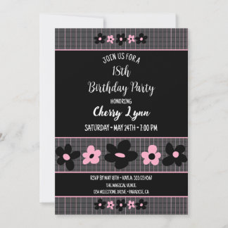 Rosa und schwarz Pinstriche zum Geburtstag Einladung