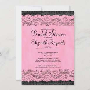 Rosa und schwarz Rustikale Spitzen Bridal Einladun Einladung