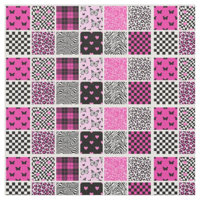 Rosa und schwarz Trendy Boho Stipped Print Stoff (Nahaufnahme)