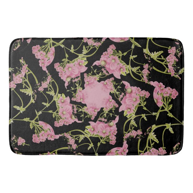 Rosa und schwarze Achillea Fraktal Art Badematte (Vorderseite)