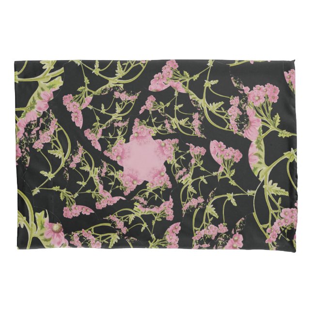 Rosa und schwarze Achillea Fraktal Art Kissenbezug (Vorderseite)